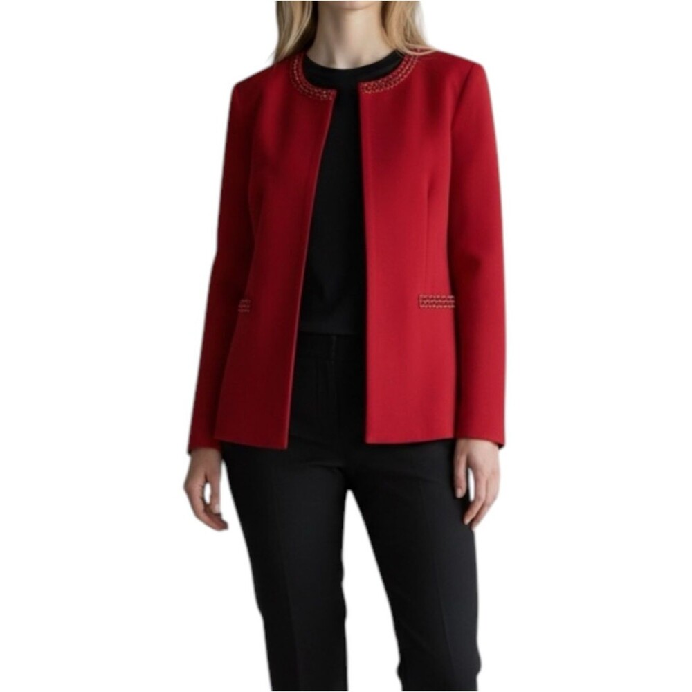 John Meyer Red Beaded Long Jacket Coat NWT Size 8